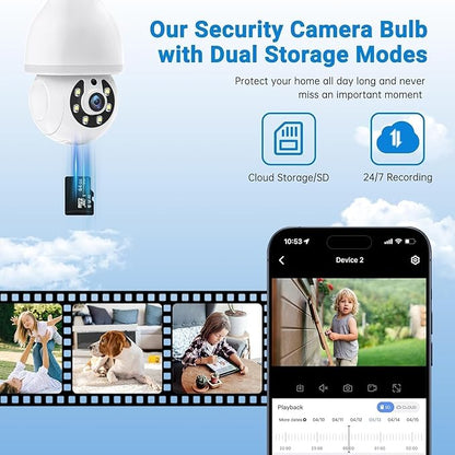 DYPCO Light Bulb Security Camera -5G& 2.4GHz WiFi Camera Outdoor Wireless Motion Detection and Alarm,Two-Way Talk,Color Night Vision,Human Detection, Light Socket Camera (White 2 Packs)