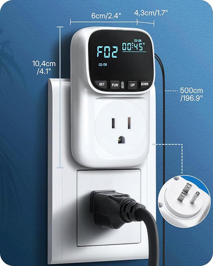 Digital Temperature Controller Outlet, 15A/1800W Heavy Duty Thermostat Plug, VA LCD Display, Heating/Cooling Control, -40°F~210°F, 4 Timer Modes, for Greenhouse Incubator Homebrew W02TC06
