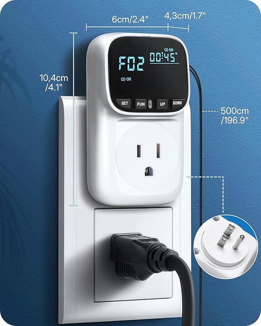 Digital Temperature Controller Outlet, 15A/1800W Heavy Duty Thermostat Plug, VA LCD Display, Heating/Cooling Control, -40°F~210°F, 4 Timer Modes, for Greenhouse Incubator Homebrew W02TC06