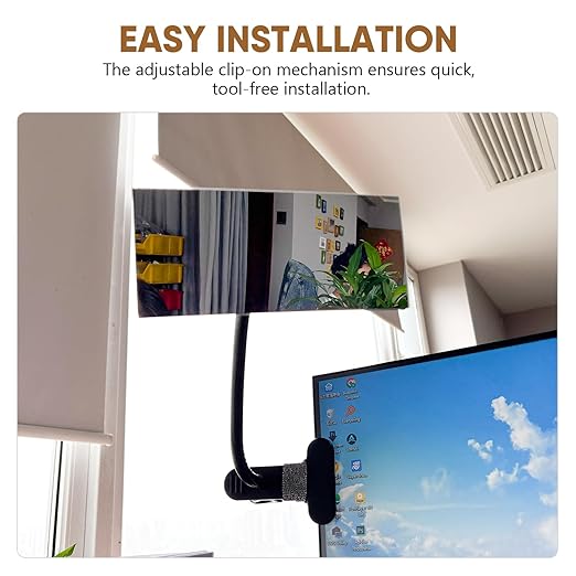 Clip on Security Mirror Convex Desk Office Cubicle for Personal Safety Desk Rear View Mirror Monitor Computer to See Behind You Flexible Gooseneck Rectangle 6.69"x2.95" Frameless