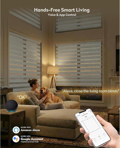 ACMEART Motorized Zebra Blinds,Smart APP & Remote Control 95% Blackout Shades,Compatible with Alexa,Custom Size Electric Window Blinds for Bedroom/Home/Office (Cool Grey)
