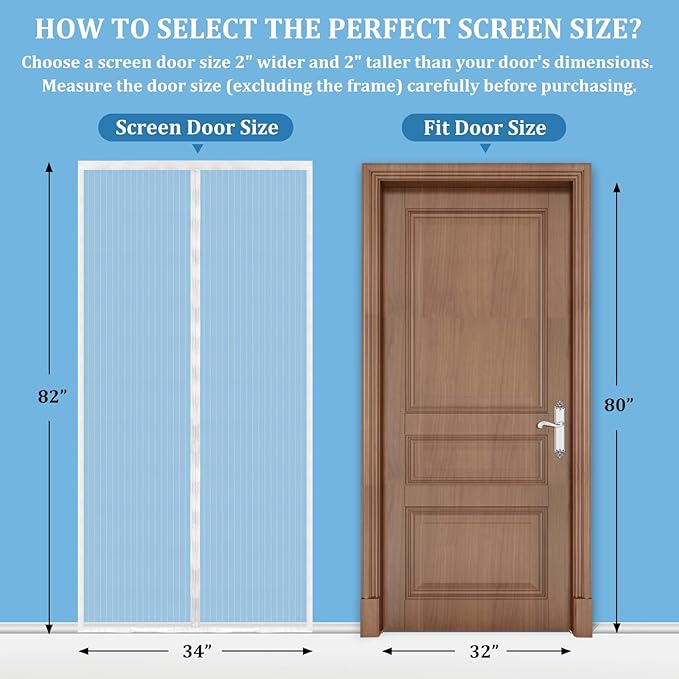 Magnetic Screen Door - Self Sealing, Heavy Duty, Hands Free Mesh Partition Keeps Bugs Out Let Breeze in- Pet and Kid Friendly - Keep Open Feature (White, Fit Door Size 32 x 80 Inch)