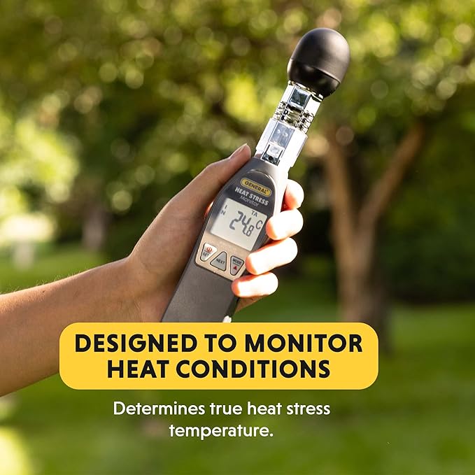 General Tools Hand-held Heat Stress Monitor #WBGT8758, 32° to 122° F, 0 to 100% RH, 35 x 40 mm Brass Black Ball