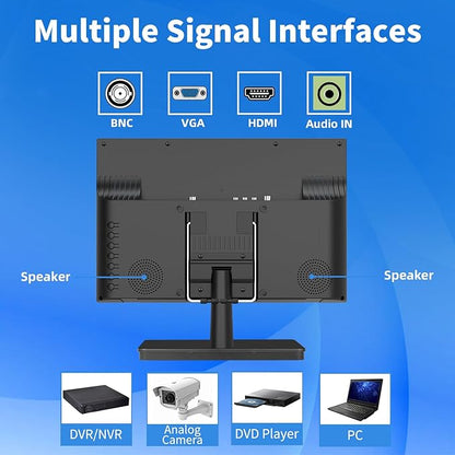 Jexiop 12.5 inch Security Monitor,Small Monitor with Speaker,Remote Control/HDMI/VGA/BNC/RCA Interfaces in for Home | Office | Warehouse Surveillance | RV