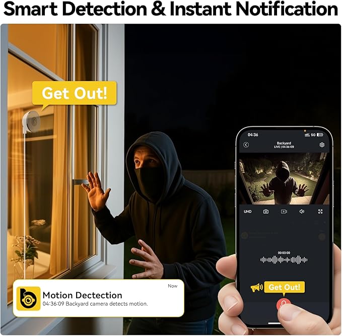 4MP Window Camera, 2.4GHz & 5.8GHz WiFi 6 Indoor Camera with Phone App, Cameras for Home Security with Full Color Night Vision, AI Person & Motion Detection, 24/7 Recording, Compatible with Alexa