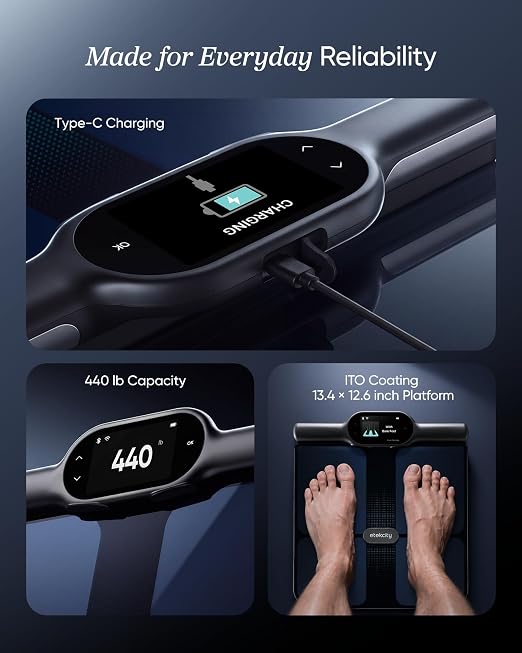 Etekcity WiFi 8-Electrode Smart Scale for Body Weight and Fat | Body Composition Scale with Color Handle Display, 50+ Metrics, 5-Segment Analysis, WiFi Auto Sync and USB-C Charging