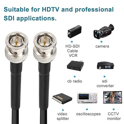 XRDS -RF 12G SDI Cables 6FT, SDI Video Cable 3G/6G/12G 75ohm BNC Male Cable Supports HD-SDI/3G/6G-SDI/4K/8K for Video Security Camera SDI Converter