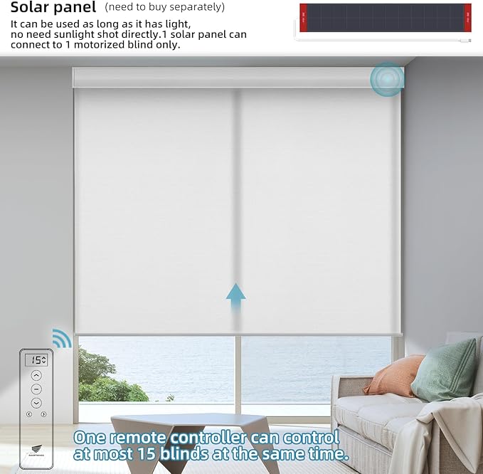 SmartWings Motorized Light Filtering Shades, Work with Matter Thread Apple Homekit Google Z-Wave Alexa, 70% Blackout Smart Window Blinds Translucent, Cordless with Remote Control, Essential White