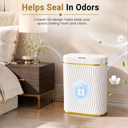 Ogikey Bathroom Trash Can with Lid, 5 Gallon Automatic Touchless Garbage Can, Motion Sensor Smart Trash Bin, Slim Waterproof Waste Bin for Living Room, Bedroom, Office, Kitche