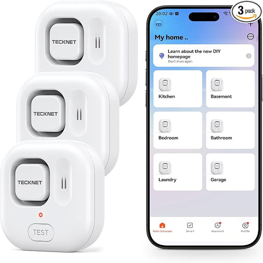 TECKNET WiFi Water Leak Detector, Smart Leak Sensor with App Alerts | Instant App Alerts & 120dB Alarm, IP67 Waterproof, No Hub Required, for Kitchen/Bathroom/Basement, 3 Pack, Battery Included