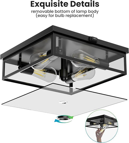 Caftersmark Outdoor Ceiling Light with Motion Sensor 14‘’, Flush Mount Porch Ceiling Light, lear Glass with Dusk to Dawn 4-Light Close to Ceiling Light Fixture for Patio,Porch,Garage