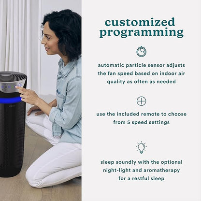 Homedics 5-in-1 UV-C Air Purifier - 360-Degree HEPA Filter for 1,593 Sq Ft, Extra Large Air Purifiers for Bedroom and Home, Essential Oil Pads, Built-In Timer, 5 Speed Settings for Large Rooms, Black