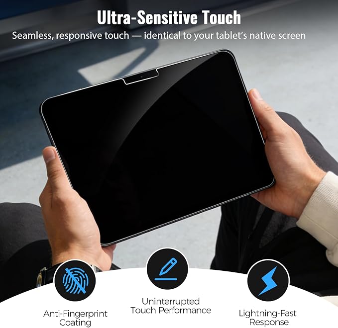 360° 4 Way Privacy Screen Protector for iPad Air 11 Inch M3 M2 (7th/ 6th Generation, 2025/2024), 360 Degree Anti-Spy Tempered Glass Film for iPad Air 11, Touch Sensitive, Case Friendly, 1 Pack