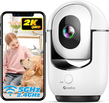 Cloarks 2K Indoor Camera, 5/2.4 GHz WiFi Pan/Tilt Security Camera with AI Motion Detection, One-Click Call for Baby Monitor, Wired Pet Camera with 2-Way Audio, 24/7, Siren Alarm, TF/Cloud Storage