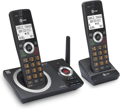 AT&T CL82219 DECT 6.0 2-Handset Cordless Phone for Home with Answering Machine, Call Blocking, Caller ID Announcer, Intercom and Long Range, Black (Pack of 2)