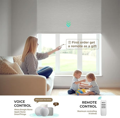 HeyBlinds Motorized Blinds with Remote, 100% Blackout Smart Blinds, Automatic Shades for Windows Compatible with Alexa Google and Homekit, Custom Size(Moon River-White BO)