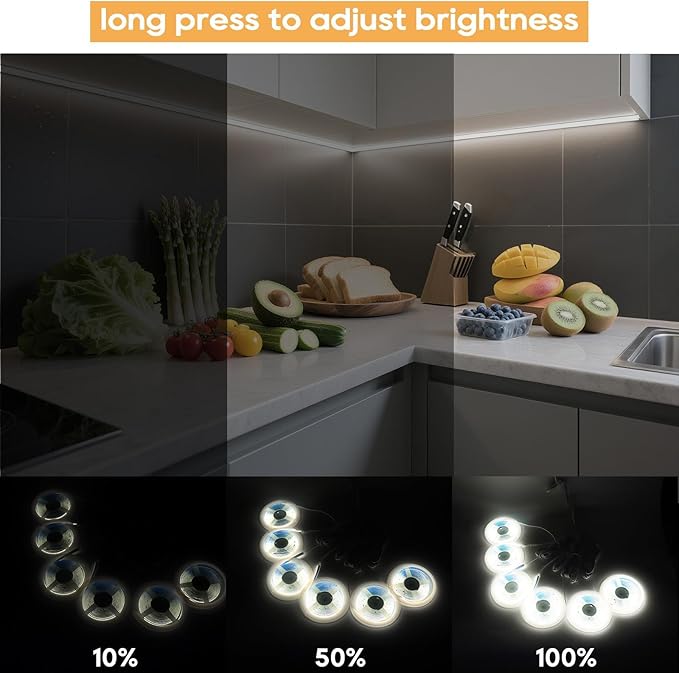 12V White COB LED Strip Light Kit-6pcs 3.3FT Self-Adhesive LED Strip Parallel with Dimmable Touch Sensor Switch, Led Light Strip for Wood Slat Wall Panels, Home decor, Under Cabinet Strip Light