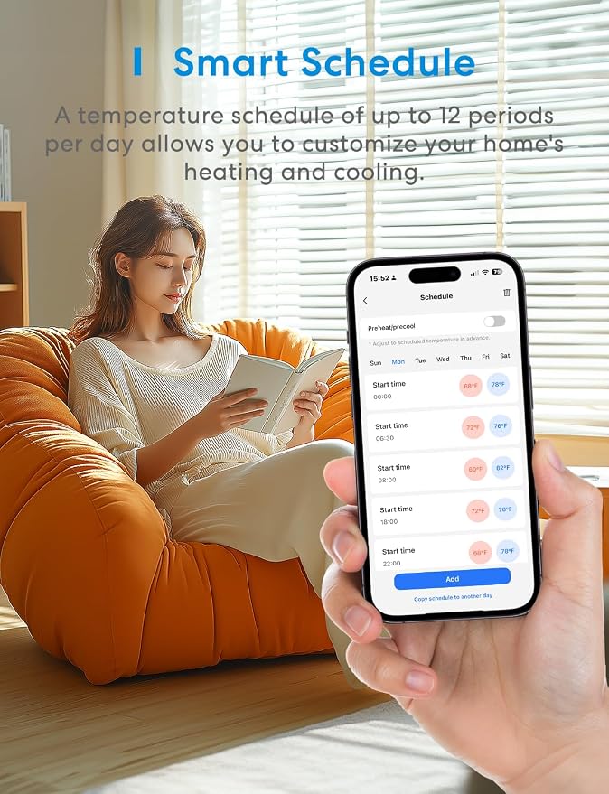 meross Smart Thermostat for Home, WiFi Thermostat Works with Matter, Alexa, Apple Home, Google Assistant, App & Voice Control, 7x24h Scheduling, Energy Saving, C-Wire Required | App Remote & Voice Control, Works with Alexa, Apple Home, Google Assistant...