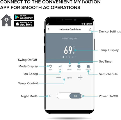 Ivation 12,000 BTU Portable Air Conditioner with Wi-Fi for Rooms Up to 450 Sq Ft (8,000 BTU SACC) 3-in-1 Smart App Control Cooling System, Dehumidifier and Fan with Remote, Exhaust Hose & Window Kit