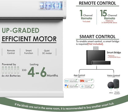 Motorized Blinds with Remote, Blackout No Drill Cordless Smart Roller Shades, Automatic Blinds for Windows, White,27" W x 72" H