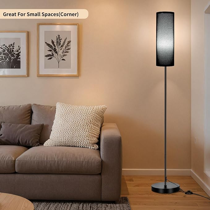 FRIDEKO HOME Black Shade Floor Lamp with, Simple Design with Foot Pedal Switch, Small Tall Lamps for Living Room Bedroom Office, Corner Floor Stand Light with Black Pole Lamp (No Bulb/No Remote)
