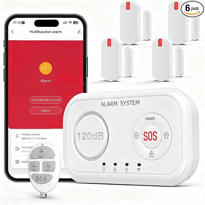 Home Security System Wireless, Smart WiFi Alarm System DIY Kit with 120dB Siren, Door Window Sensors & Remote Control, App Alerts, Works with Alexa & Google Home, No Monthly Fee for House Apartment