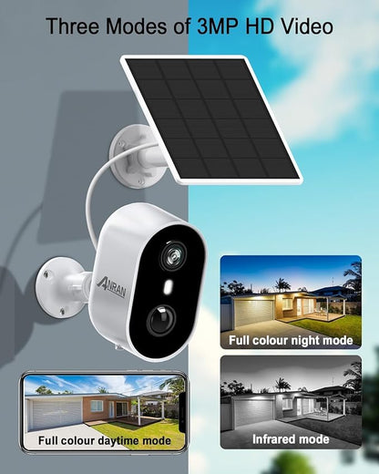 ANRAN Solar Security Cameras Wireless Outdoor for Home Security, 3MP 2K Color Night Vision WiFi Surveillance Home Camera with Solar Panel, Spotlight, PIR Detection, 2-Way Talk, 2 Packs