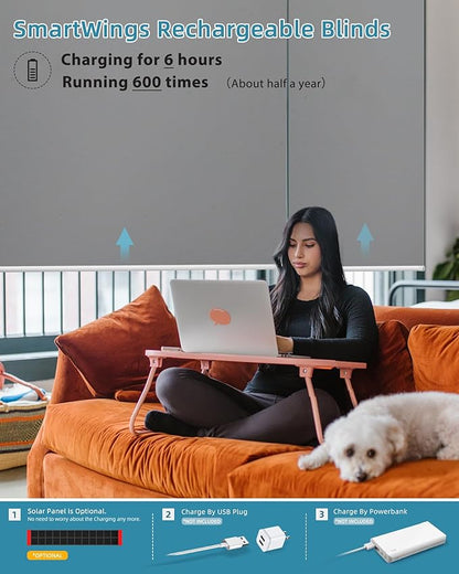 SmartWings Motorized Smart Blinds with Remote, Custom Automatic 100% Blackout Roller Shade Compatible with Alexa/Homekit/Google, Electric Smart Blinds for Indoor Windows, Vinyl Dark Grey