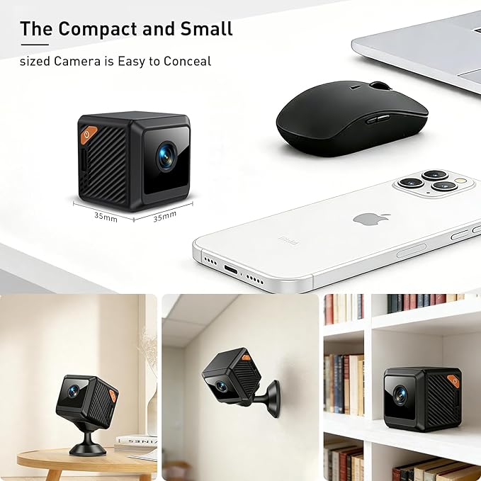 Hidden Camera for Home Security - 1080P HD Mini Indoor Camera for Surveillance - Spy Cam with WiFi Wireless, App Control, Motion Detection, Night Vision, Instant Alerts, Cloud & SD Card Storage