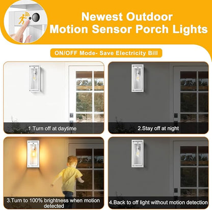 15" Motion Sensor Outdoor Lights, 2 Pack Large White Outdoor Light Fixture, 3 Lighting Modes Waterproof Anti-Rust Wall Sconces, Exterior Lighting Fixtures for Front Door, Porch, Garage