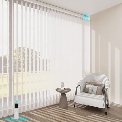 Motorized Sheer Vertical Blinds with Remote, Light Filtering Vertical Blind Sliding Door Blinds Remote Control Blinds for Sliding Glass Door Customize(Embossed Off-White)