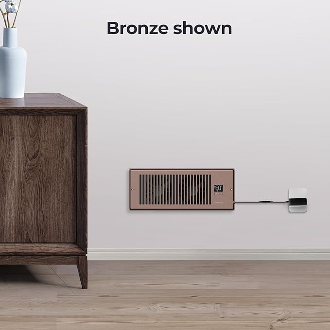 BIOWIND Quiet Register Booster Fan Fits 4" x 12" Register Holes, 10-Speed Smart Heating Cooling AC Vent Fan with Remote Control and Thermostat Control - Bronze