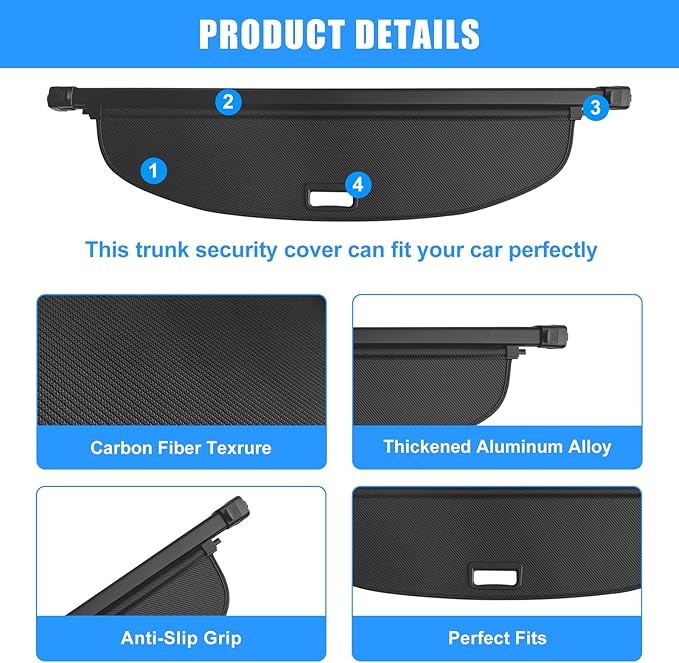 AUXKO Retractable Cargo Cover for Acura RDX 2026-2019, Trunk Cargo Cover Luggage Security Shade Cover for 2024 2025 2026 Acura RDX Shielding Shade Anti-Peeping Luggage Privacy Screen, Carbon Fiber