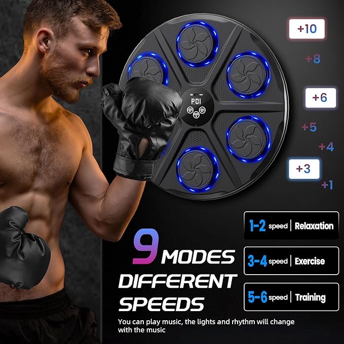 Music Boxing Machine for Adults, Wall Target Punching Workout with Boxing Gloves, Bluetooth Smart Boxing Training Machine Suitable for Home,Office,Gym, 12 Modes & 12 Speeds