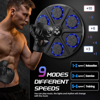 Music Boxing Machine for Adults, Wall Target Punching Workout with Boxing Gloves, Bluetooth Smart Boxing Training Machine Suitable for Home,Office,Gym, 12 Modes & 12 Speeds