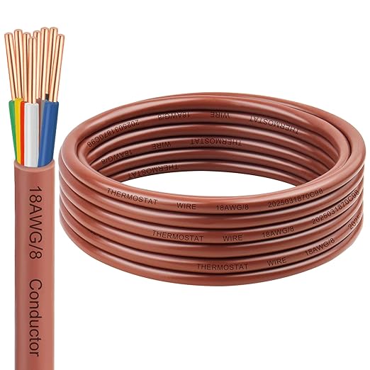 Thermostat Wire 18/8 Gauge 8 Conductor - 10ft, Multi-Conductor Bare Copper Cable, Durable PVC Jacket, Low-Resistance Wiring for HVAC Systems, Thermostats, and Low Voltage Applications