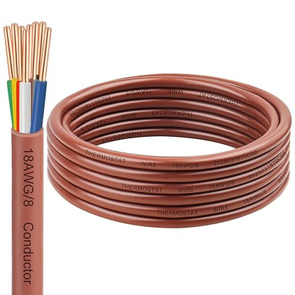 Thermostat Wire 18/8 Gauge 8 Conductor - 10ft, Multi-Conductor Bare Copper Cable, Durable PVC Jacket, Low-Resistance Wiring for HVAC Systems, Thermostats, and Low Voltage Applications