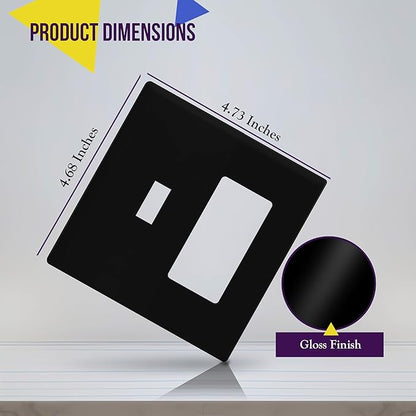 ENERLITES Combination Toggle Light Switch/Decorator Light Switch Plate, Double Switch Wall Plate, Standard Size 2-Gang 4.68" x 4.73", Polycarbonate Thermoplastic, Gloss Finish, SI881131-BK, Black