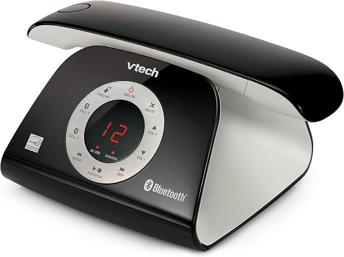 VTech VS122 DECT 6.0 Retro Design Cordless Phone with Answering System, Smart Call Blocker and Bluetooth Connect to Cell Full-Duplex Speakerphone Landline Phone for Home Office
