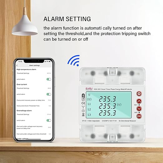 3 Phase AC380V 100A Tuya WiFi Smart Bi-Directional Energy Power kWh Meter Over Under Voltage Current Protector Relay Switch Current Limit Phase Squence Protector Voice Remote Control for Smart Home