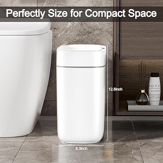 MOPALL Automatic Motion Sensor Bathroom Trash Can with Lid, 3.5 Gallon Touchless Garbage Can, IPX5 Waterproof Smart Small Waste Basket for Bedroom Kitchen Office
