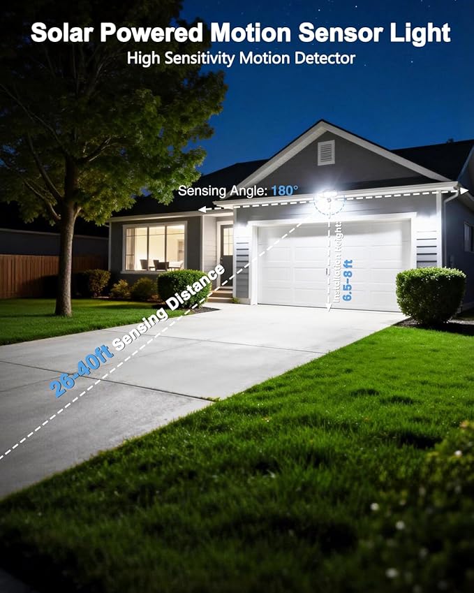 6000LM Solar Lights Outdoor, 4 Heads Motion Sensor Outdoor Lights, Solar Flood Lights for Yard House Outside Garage, IP65 Waterproof, 3 Modes, Easy Install, 4 Pack