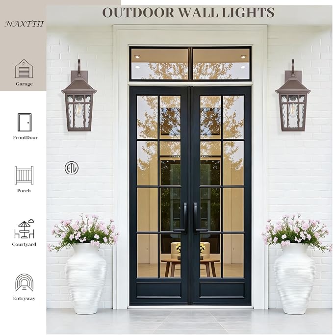 Porch Lights Outdoor Waterproof Exterior Lighting Fixtures 18 Inch Large Aluminum Outdoor Wall Lights with Water Ripple Glass E26 Socket ORB Finish