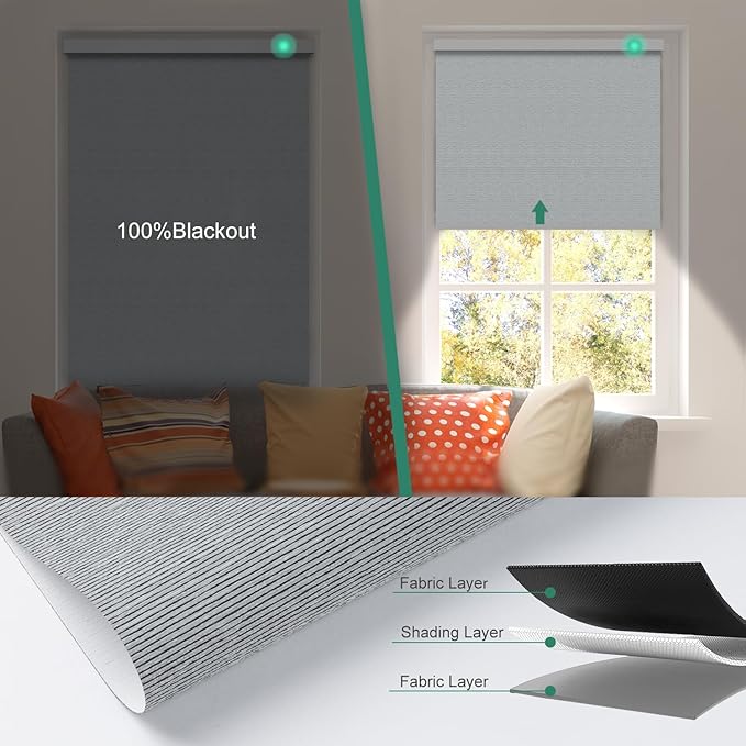 Motorized Blinds with Remote [100% Blackout & Silent Motor] Smart Blinds Compatible with Alexa Google HomeKit, Electric Roller Shades for Indoor Windows, Customized Size, Linear Haze Silver