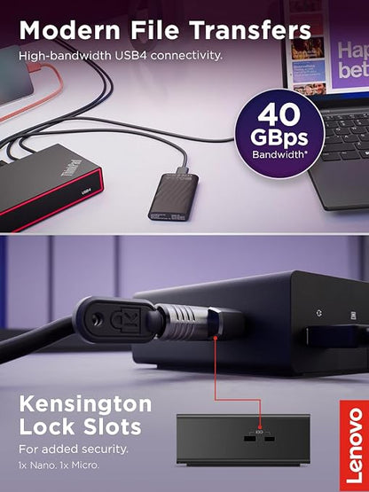 Lenovo ThinkPad USB4 Dock 5000, 40Gbps Bandwidth, Universal Compatibility, 65W Charging, Multiple Display Support, Black | USB4 technology with 40Gbps speed and 8K display support for workstations, laptops and productivity