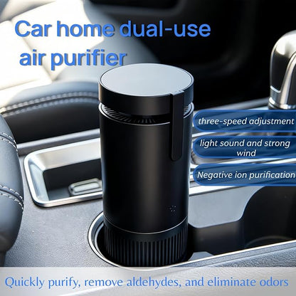 Aluminum alloy Portable Air Purifier for Car and Home, Black, DC 5V, 15 CFM Airflow, Negative Ion Purification, 3-Speed Adjustment, Quiet Operation ≤53dB,7.09in*2.6in*2.6in