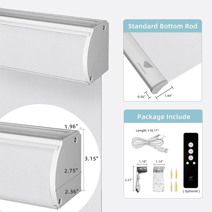 SmartWings Motorized Smart Blinds for Windows in Light Filtering, Electric Remote Roller Shades Compatible with Alexa/Google Home/Homekit, Custom Up to 110”W x 148”H, 5% Openness PVC Free White