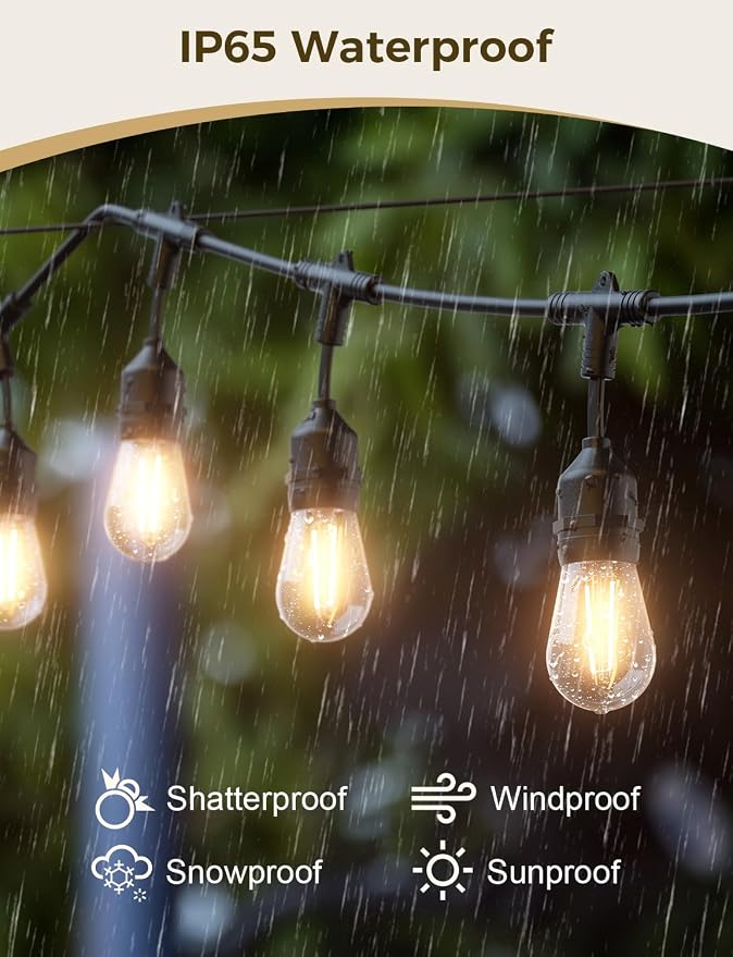 XMCOSY+ Outdoor String Lights, 123FT Smart Dimmable Edison Bulb Patio Light | Smart App & Voice Control LED String Lights, Custom Schedules, Dimming, Warm White Light for Outside, Yard,Porch, Warerproof