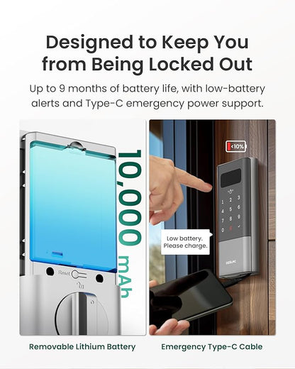 DESLOC K140Plus Smart Door Lock with Palm Vein Recognition, Keyless Entry Door Lock with Keypad Deadbolt, App Control, Auto Lock Digital Door Lock for Front Door with Mechanical Key Backup, Silver