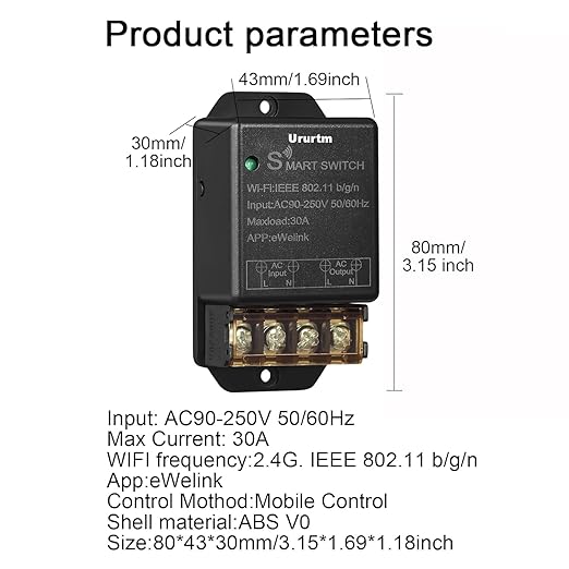 WiFi Smart Switch, 30A High Power Wireless Home Automation Module, Remote Control with eWelink App, Compatible with Alexa, Google Home, Black
